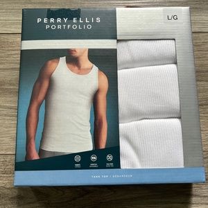 NEW 3 PACK MENS PERRY ELLIS PORTFOLIO TANK TOP WHITE COTTON BLEND SIZE LARGE $36